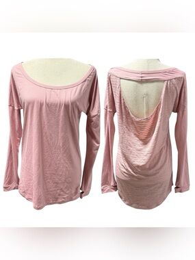 Handful Peek a Breeze Long Sleeve Top Sz Medium Pink Burnout‎ Cutout Activewear